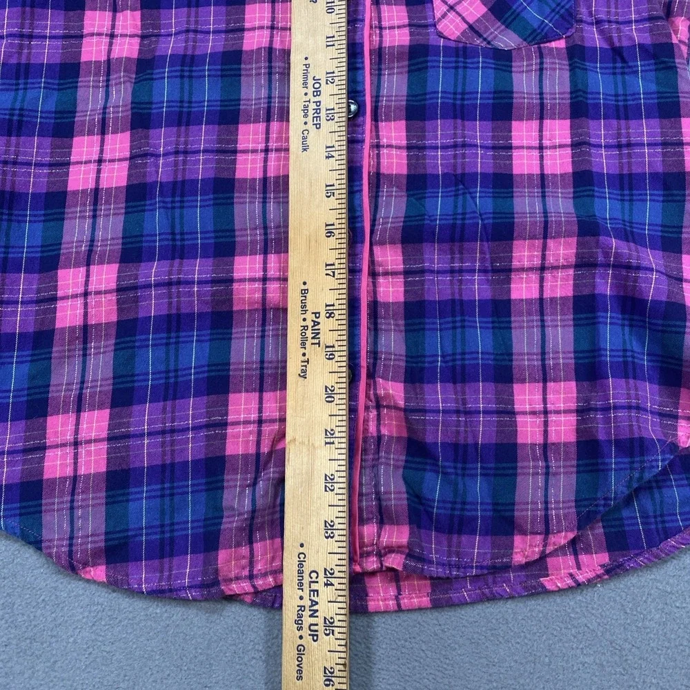 Victoria's Secret Small Y2K Plaid Light Flannel Pajama Set Pink Blue Roll Tab